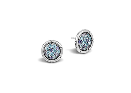 Rhodium Plated Gemstone Stud Earring